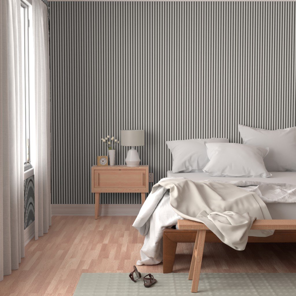 Mini Coal Black Antique Vintage Mattress Ticking Stripe on Cream Wallpaper bed linen wallpaper