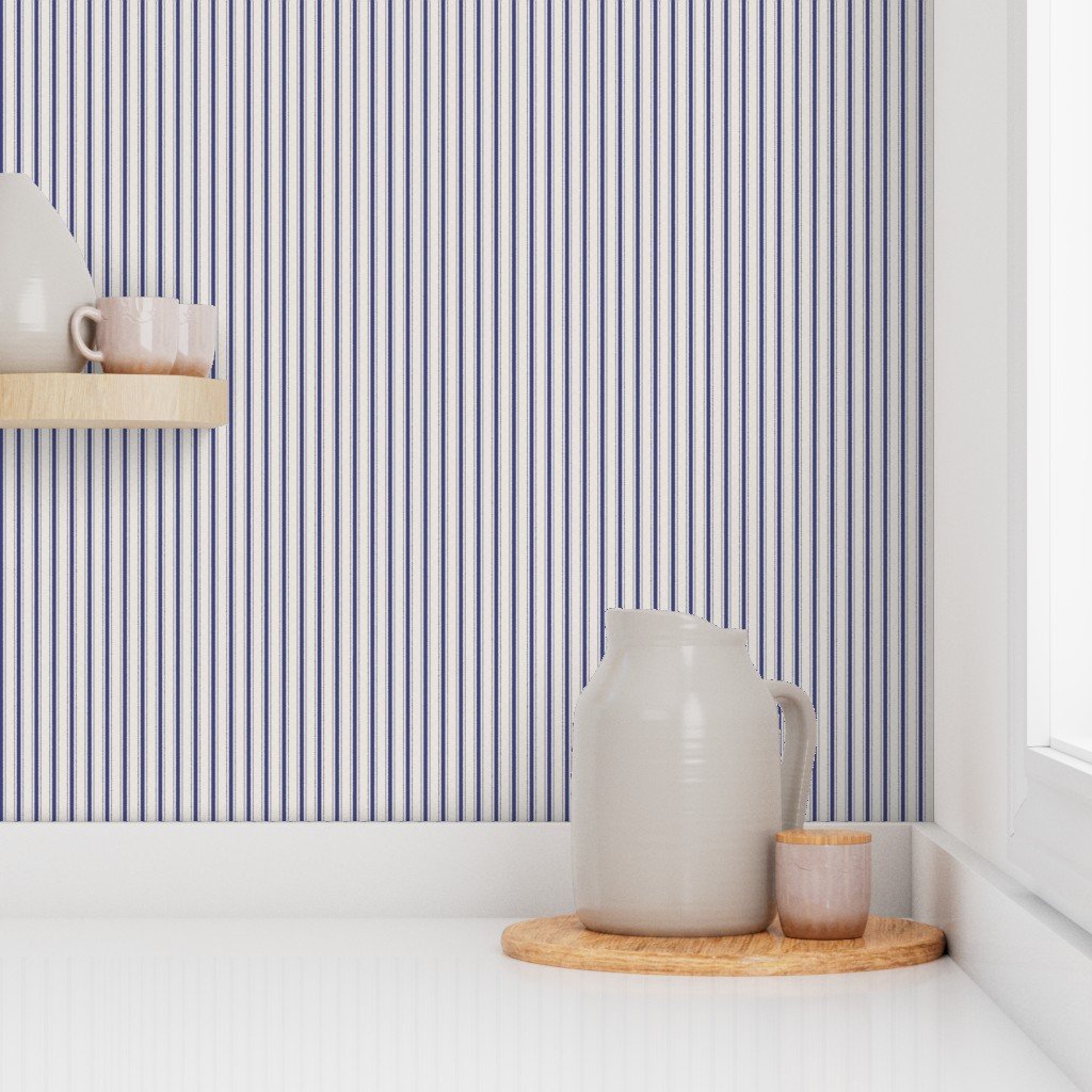 Micro Cornflower Blue Antique Vintage Mattress Ticking Stripe on Wallpaper antique stripe wallpaper