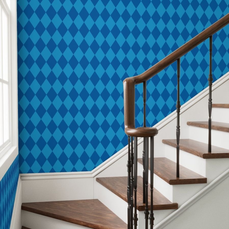 Oktoberfest 5 inch Bavarian Beer House Blue and Dark Blue Large Wallpaper diamond pattern wallpaper