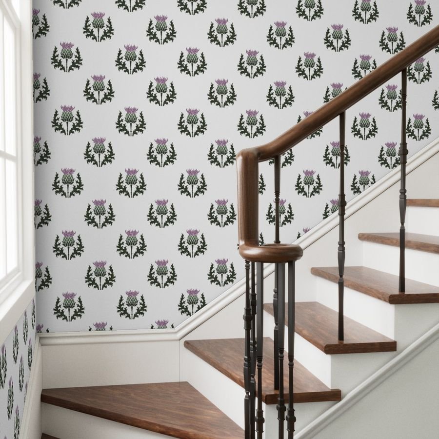 Large Scottish Thistle Flower of Scotland on White Wallpaper highland thistle wallpaper