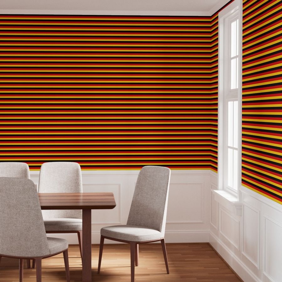 German Flag Colors Red Gold and Black 1 Inch Horizontal Stripes Wallpaper german stripe wallpaper