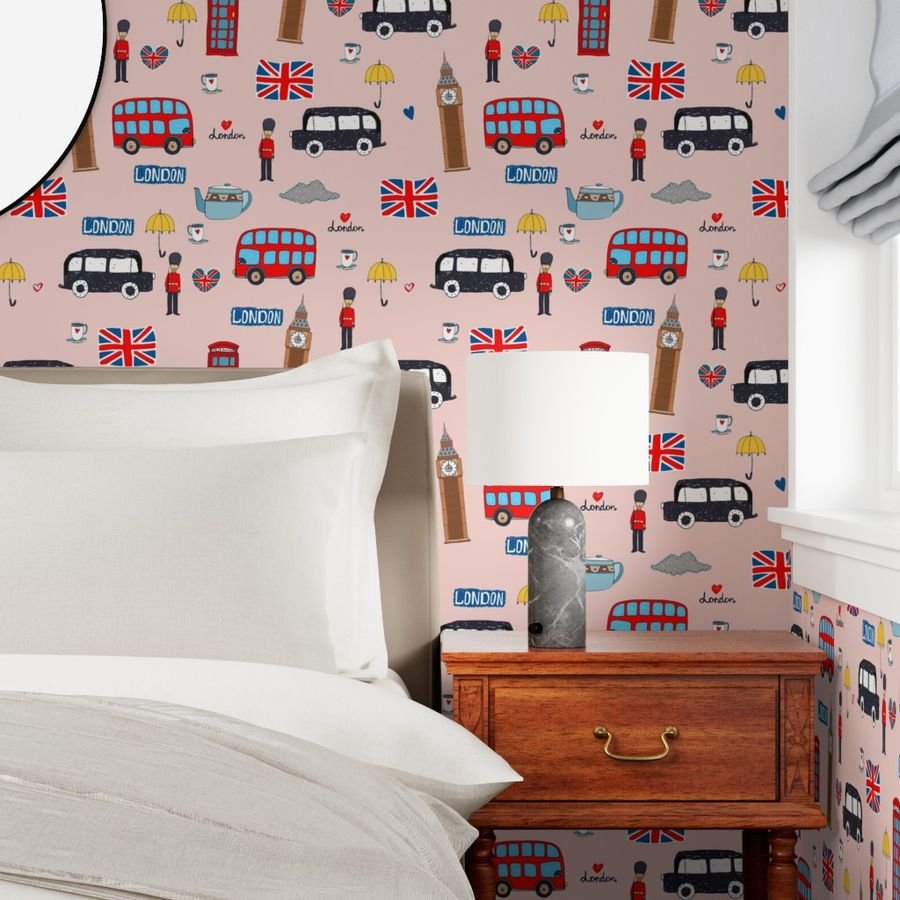 London England Handdrawn Motifs Big Ben Union Jack Palace Guard Wallpaper big ben wallpaper
