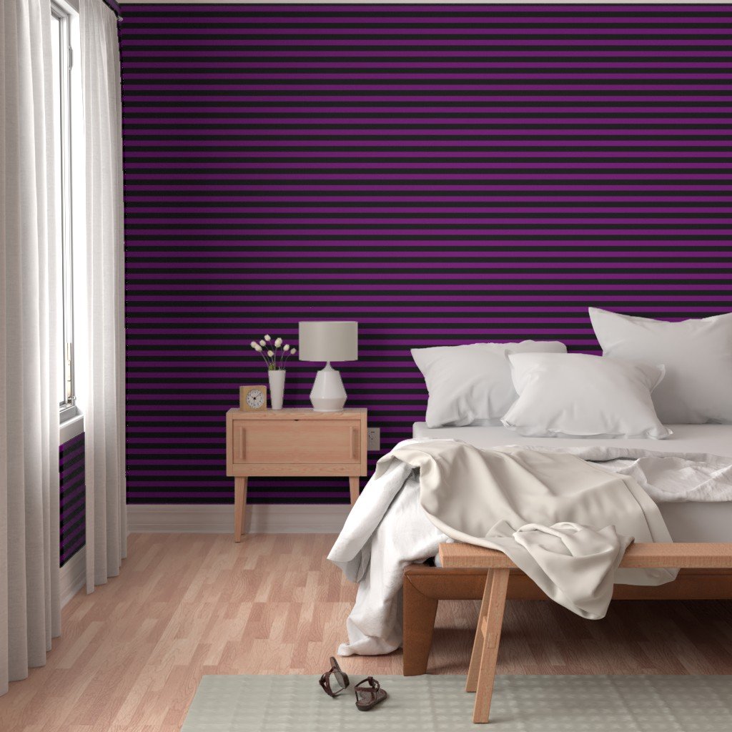 Halloween Holiday 1 inch Black and Zombie Purple Witch Stripes Wallpaper costume design wallpaper