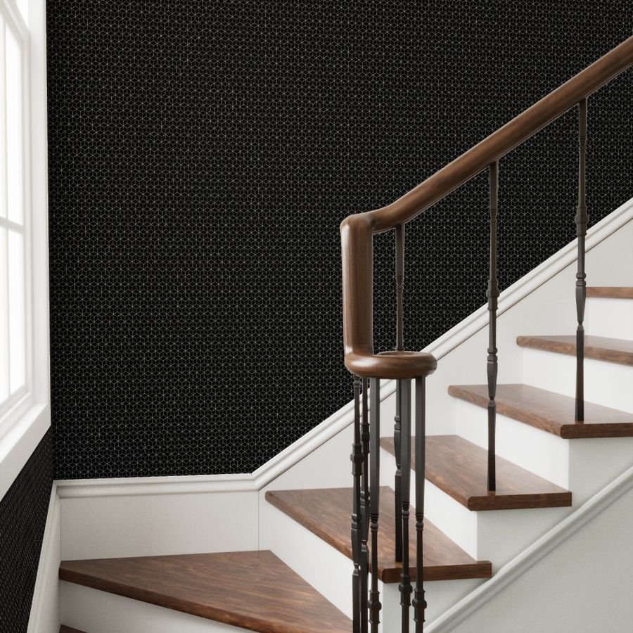 Small Black and Faux Metallic Silver Art Deco 3D Geometric Cubes Wallpaper art deco cubes wallpaper