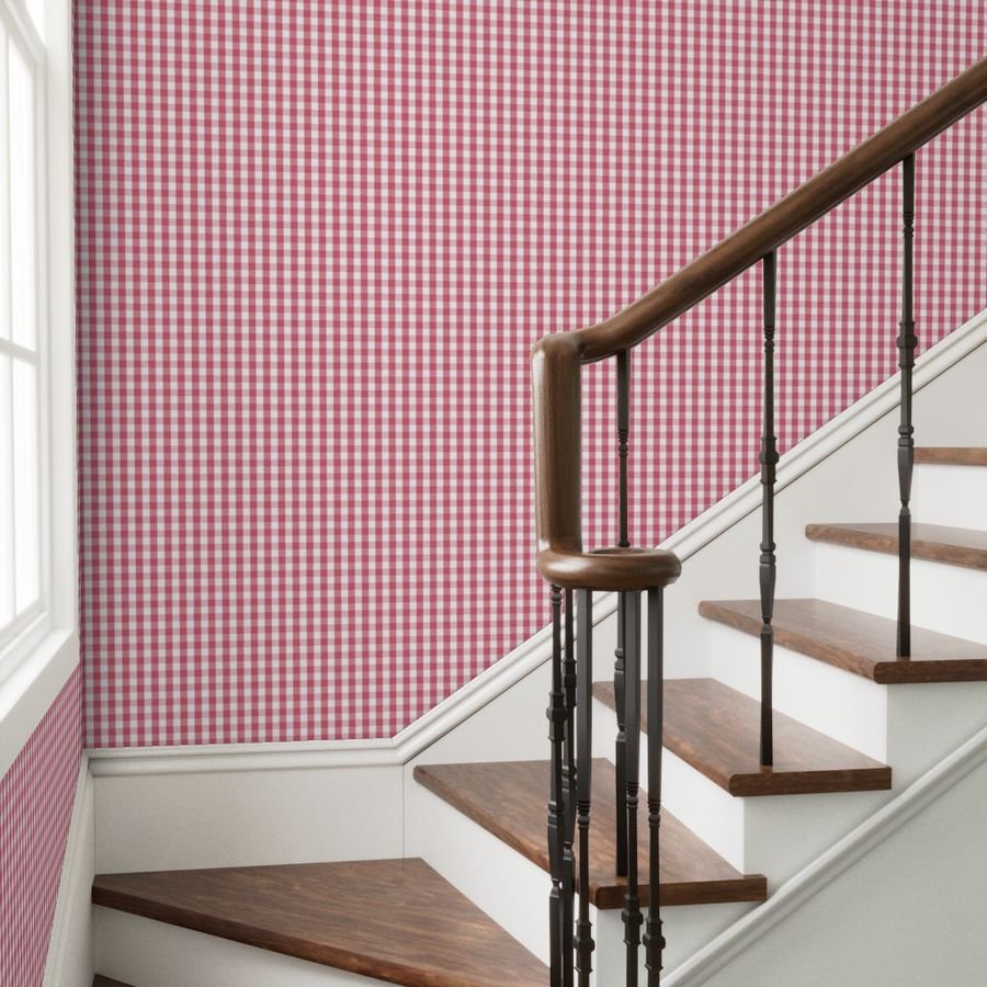 1 inch Nantucket Red Gingham Check Plaid Pattern Wallpaper nantucket red wallpaper