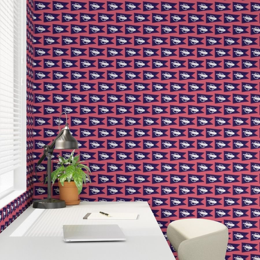 Nantucket Sperm Whale Burgee Flag on Nantucket Red Hand-Painted Wallpaper nantucket whaler wallpaper