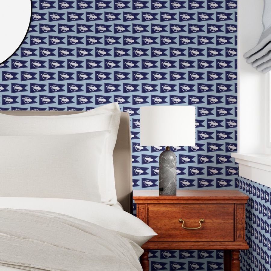 Nantucket Sperm Whale Burgee Flag Handpainted on Pale Blue Wallpaper nantucket whaler wallpaper
