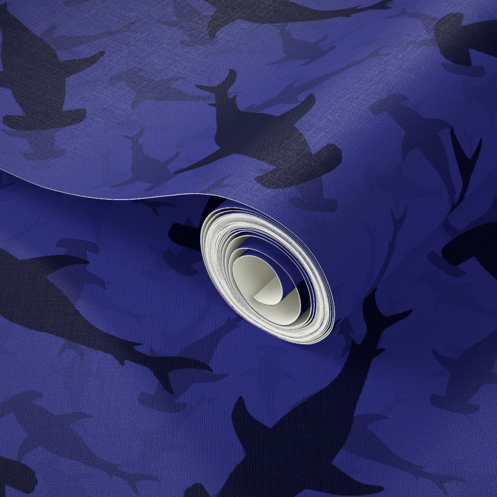 Hammerhead Sharks in Blue Silhouette Circling in Dark Blue Water Wallpaper spiny dogfish wallpaper