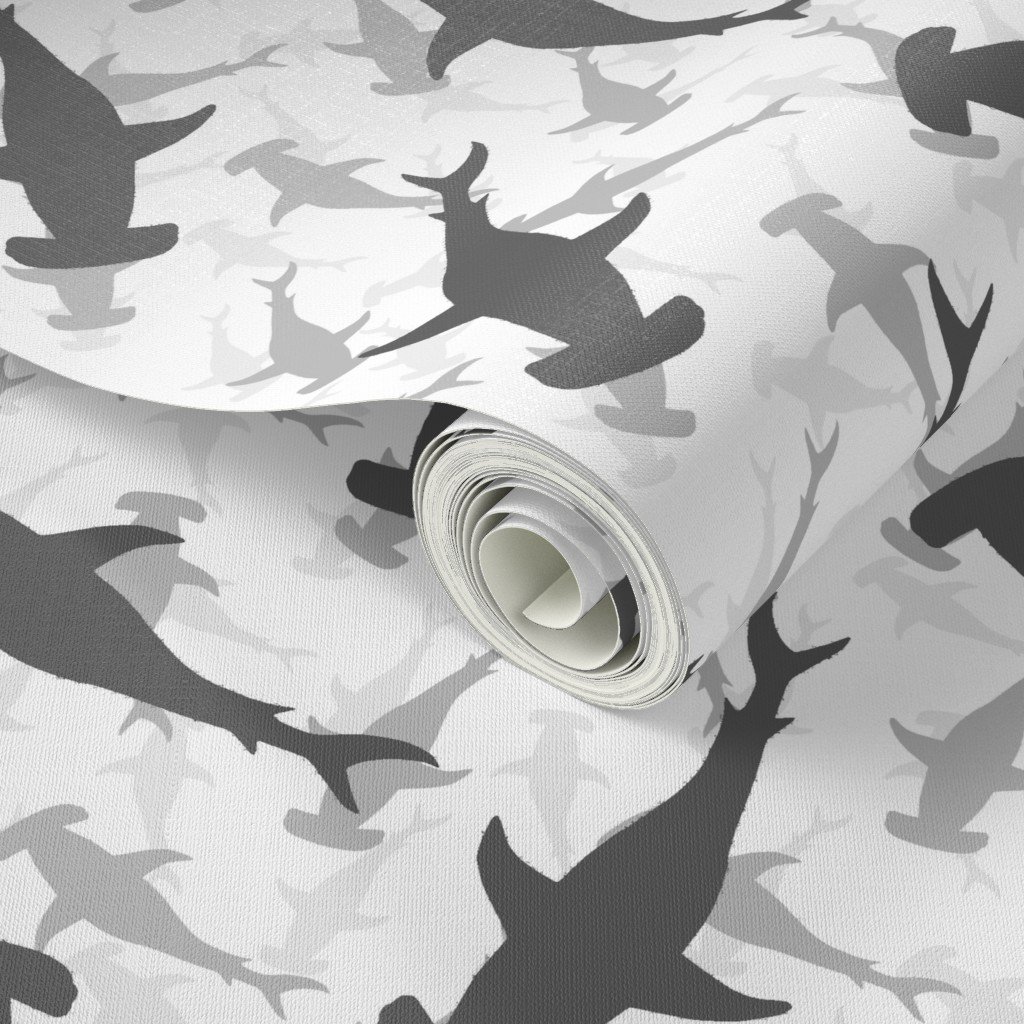 Hammerhead Sharks in Grey Silhouette Circling on White Wallpaper spiny dogfish wallpaper