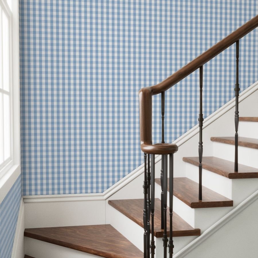1 inch Airy Blue Gingham Check Wallpaper airy blue wallpaper