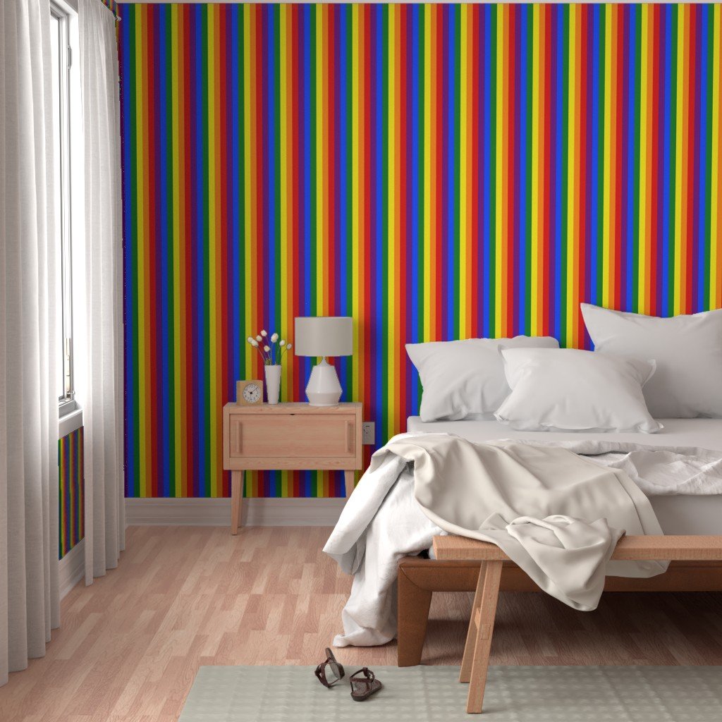 2 inch Vertical Rainbow Pride Stripes Wallpaper lifestyle view