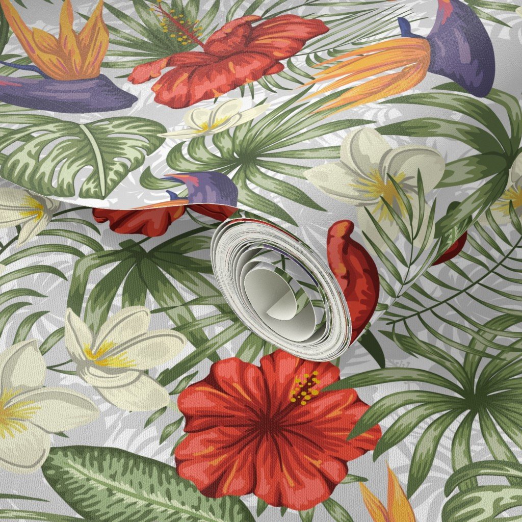 White and Red Hawaiian Hibiscus Birds of Paradise and Plumeria Wallpaper white plumeria wallpaper