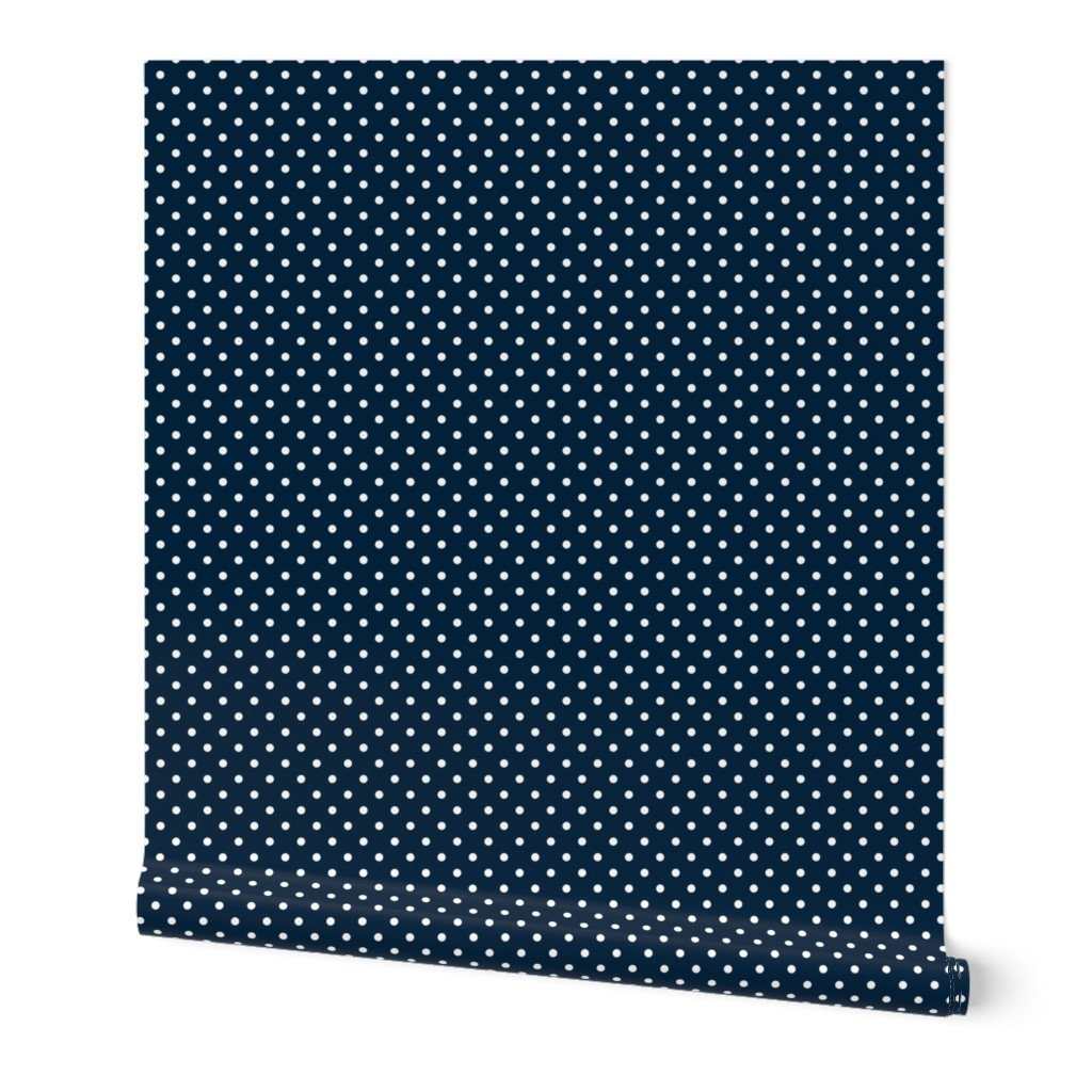 1/4 inch Classic White Polkadots on Navy Blue Wallpaper polka dots wallpaper