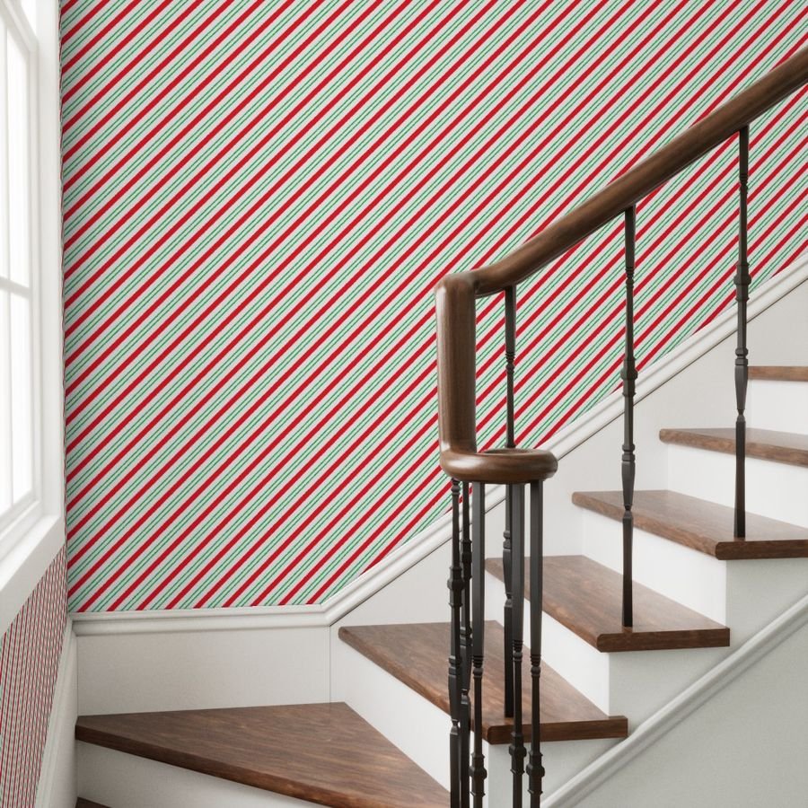 Red and Green Diagonal Christmas Candy Stripes Wallpaper christmas green wallpaper