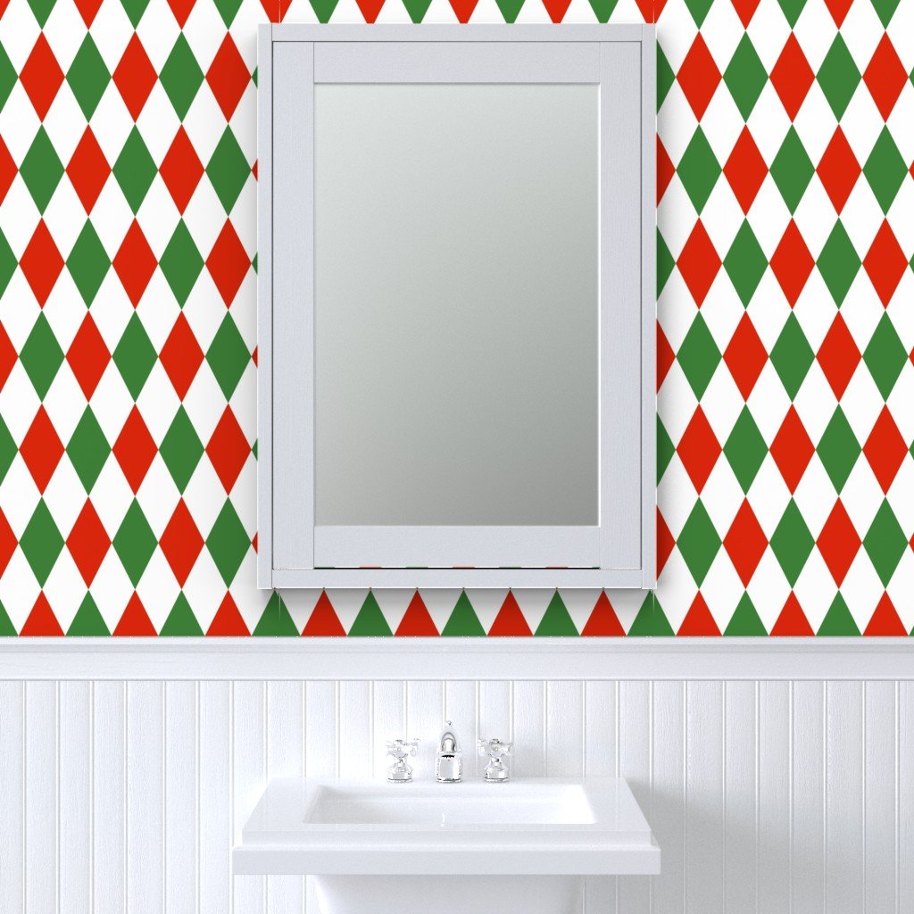 Jumbo Red Green Christmas Harlequin Diamond Check Wallpaper christmas harlequin wallpaper