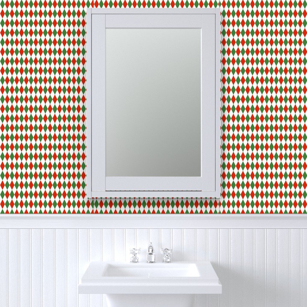Red Green Christmas Harlequin Diamond Check 1 inch Wallpaper christmas harlequin wallpaper