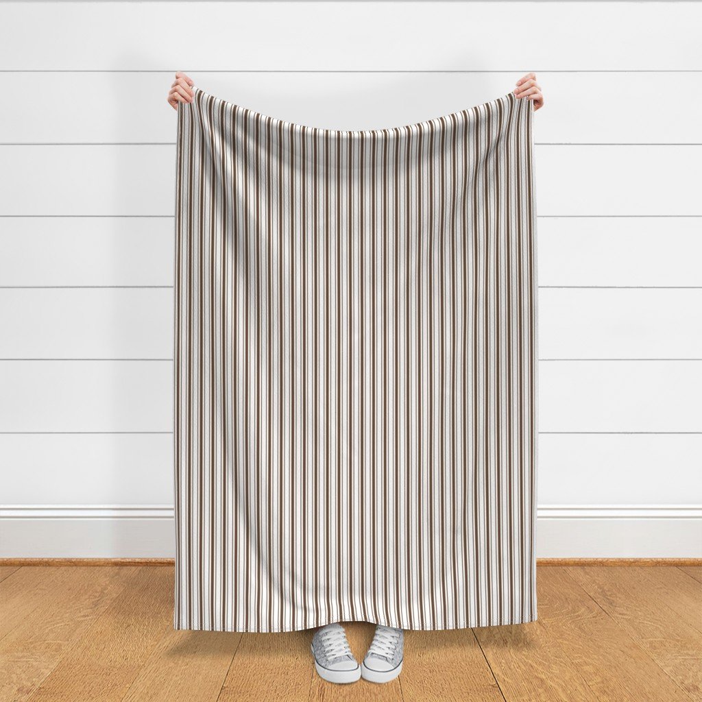 Coffee Brown Mattress Ticking Bed Stripe on White Fabric brown stripe fabric