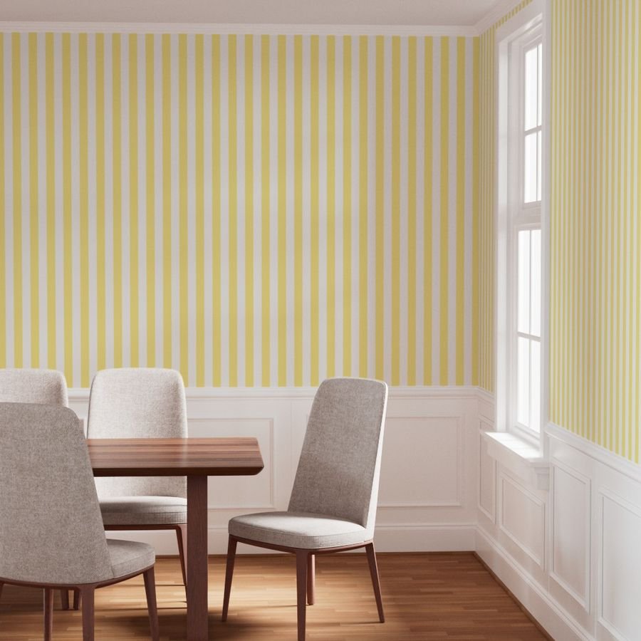 Buttermilk Yellow and White 2 Inch Vertical Cabana Stripes Wallpaper buttermilk and white wallpaper