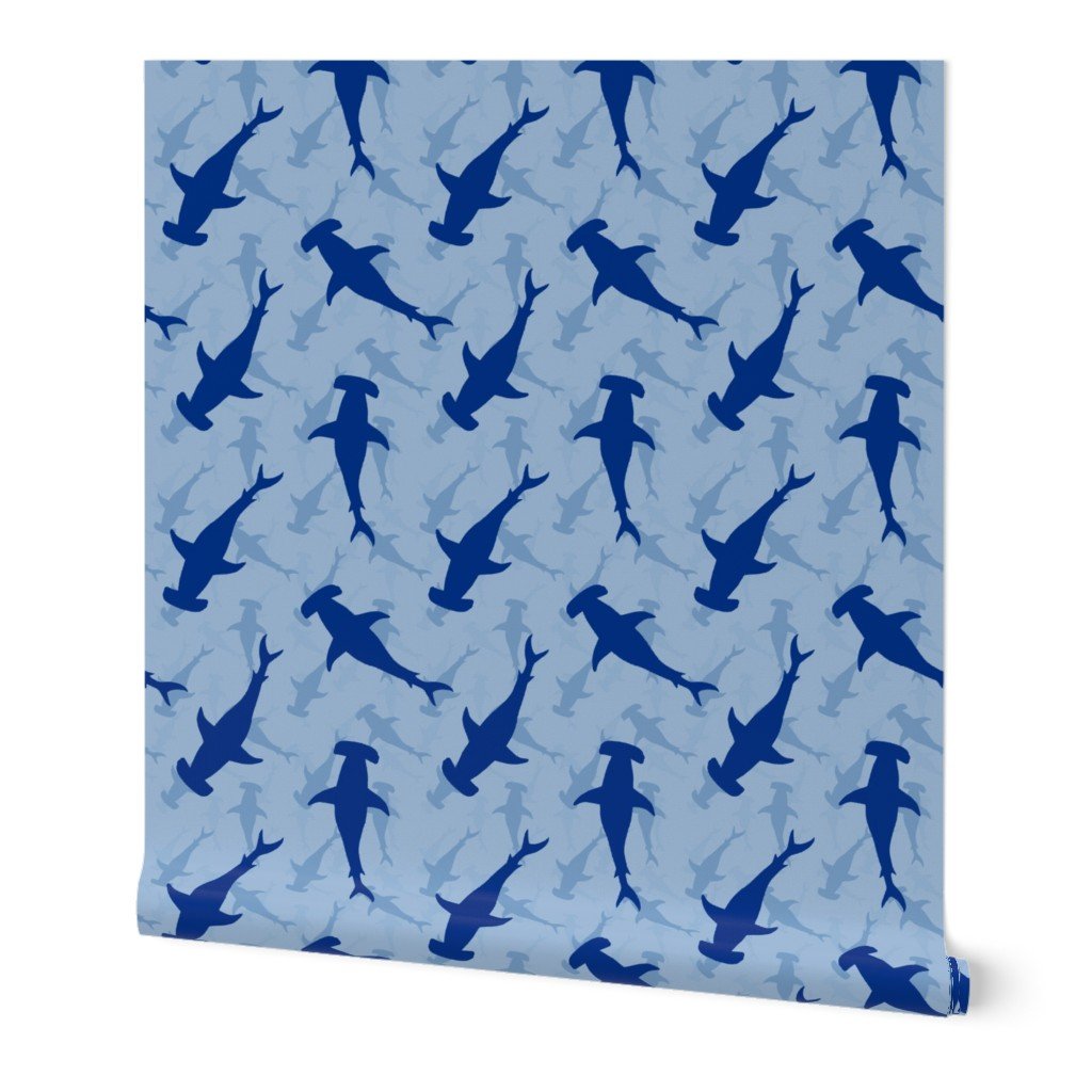 Dark Hammerhead Sharks Silhouette Circling in Sky Blue Water Wallpape sky blue wallpaper