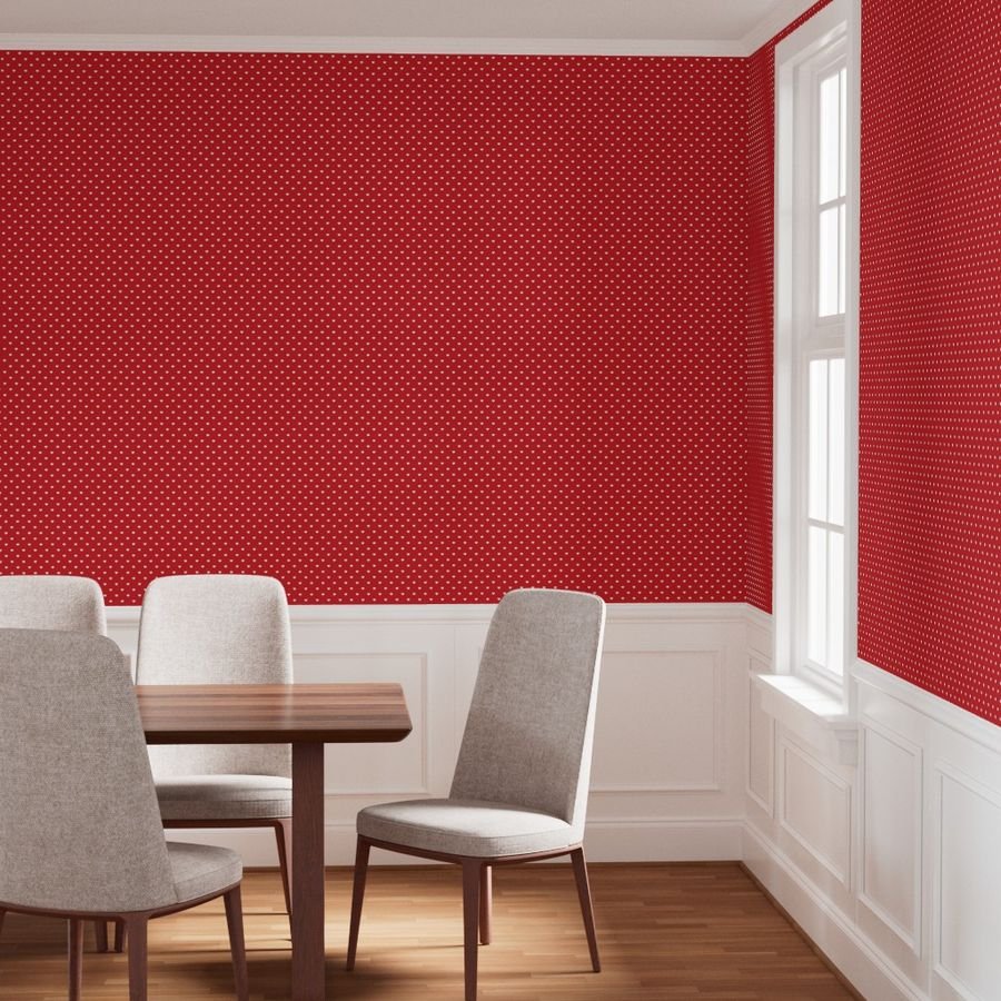 Mini White Valentines Polkadot Love Hearts on Poppy Red Background Wallpaper poppy and white wallpaper