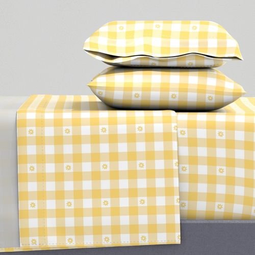 Buttercup Yellow and White Gingham Check with Center Floral Medallions in Home Decor Collection Home Styling Collection gingham check sheet set design