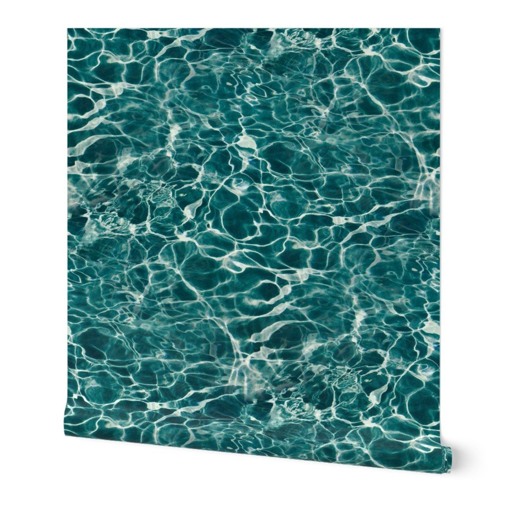 Deep Teal Ocean Water Ripple Reflections with Shimmering Coastal Waves Wallpaper swimming pool wallpaper