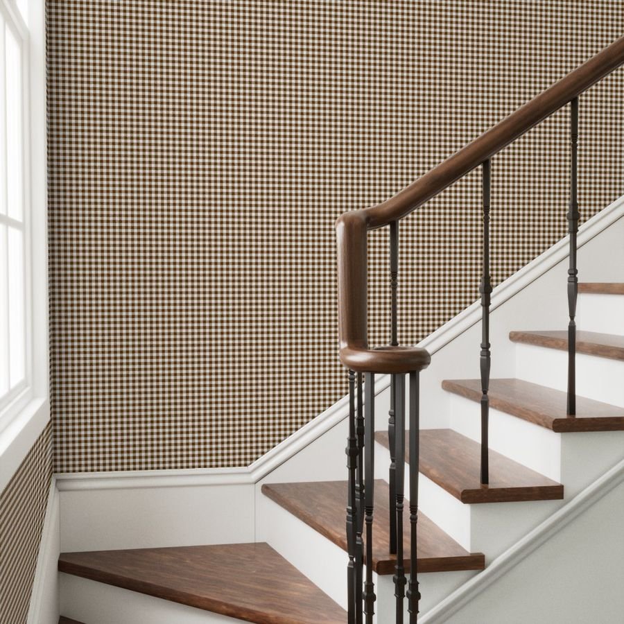 Brown and White Buffalo Check Gingham Plaid Wallpaper brown and white wallpaper