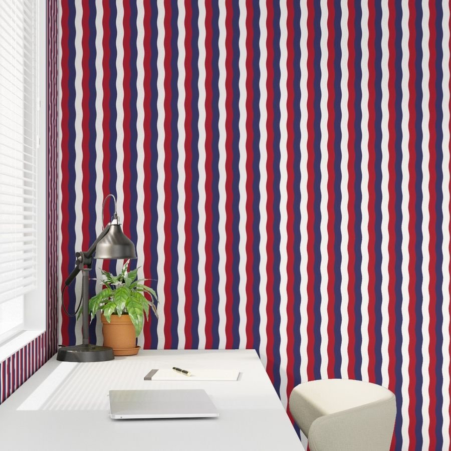 USA Red White and blue 1 inch Scalloped Vertical Waves Wallpaper usa colors wallpaper