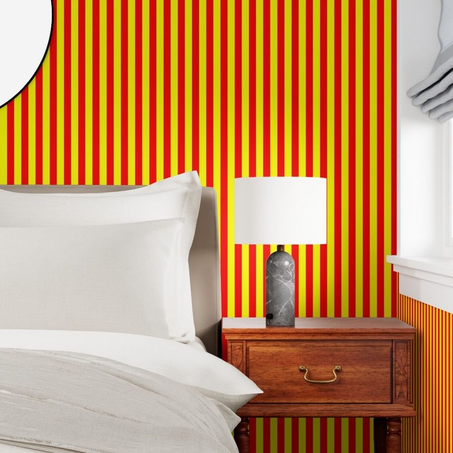 One Inch Vertical Red and Yellow School Colors Stripes Wallpaper school colors wallpaper