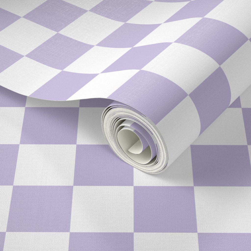 Two Inch Checks in Springtime Lavender and White Wallpaper lavender checked wallpaper