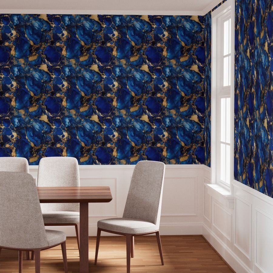 Cobalt Blue and Gold Alcohol Ink 1 Wallpaper gold metallic ink wallpaper