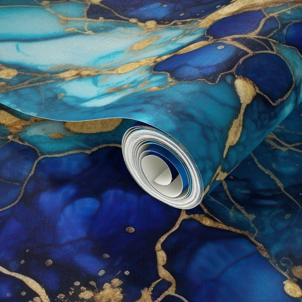 Gold and Blue Sapphire Alcohol Ink 2 Wallpaper gold metallic ink wallpaper