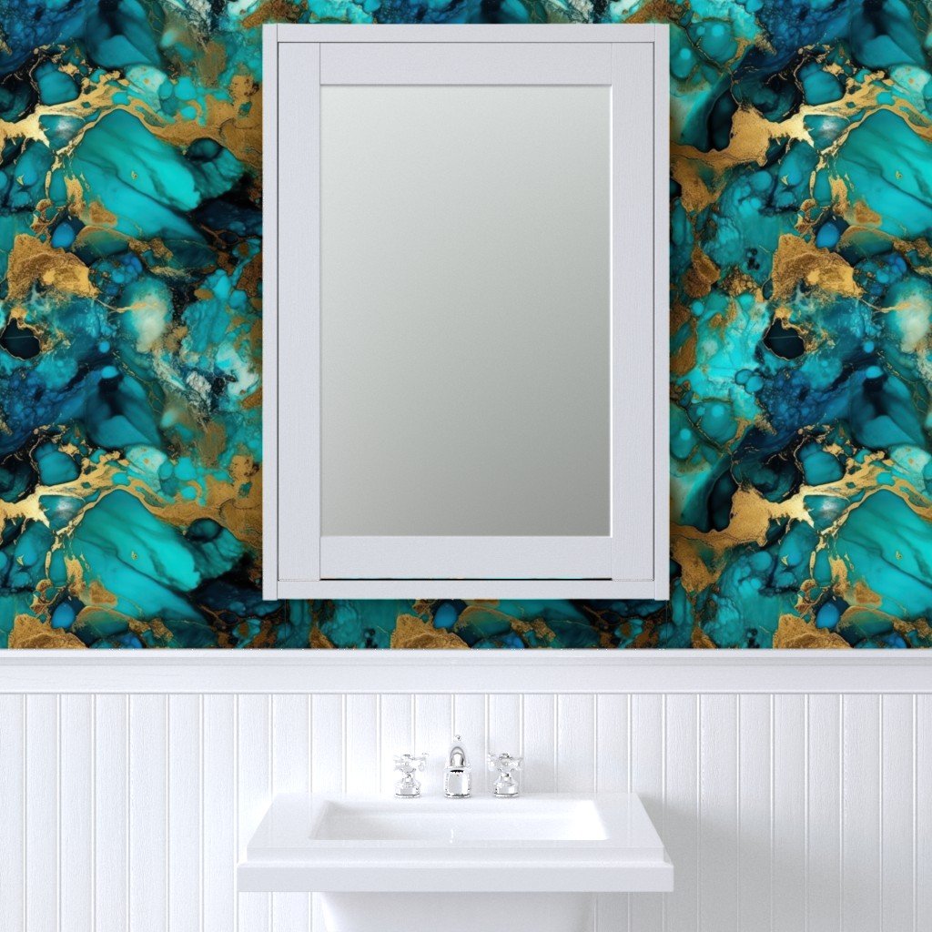 Turquoise and Gold Alcohol Ink 1 Wallpaper inky pattern wallpaper