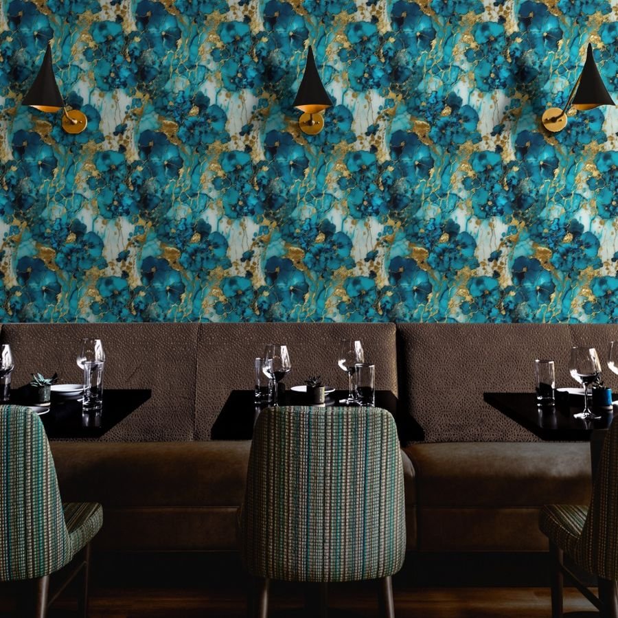 Turquoise and Gold Alcohol Ink 4 Wallpaper inky pattern wallpaper