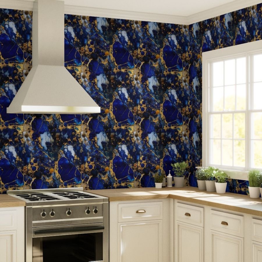 Lapis Lazuli and Gold Alcohol Ink 4 Wallpaper inky pattern wallpaper