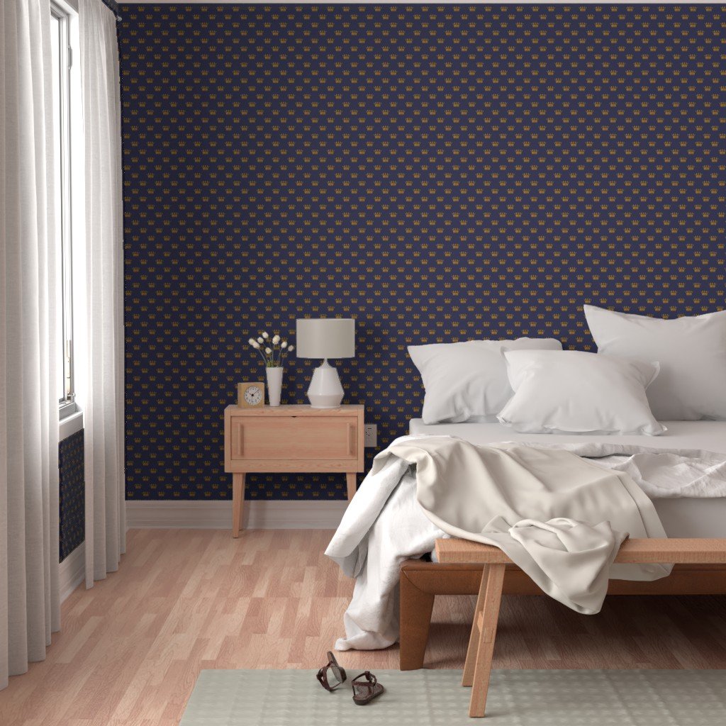Small 1.5 Inch Gold Crowns on Royal Blue Wallpaper blue and gold crowns wallpaper