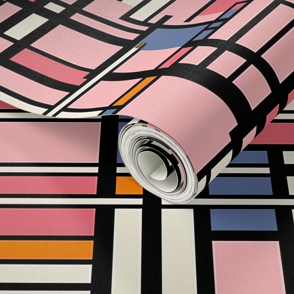 De Stijl Geometric Color Pattern in Pink Wallpaper bold pattern wallpaper