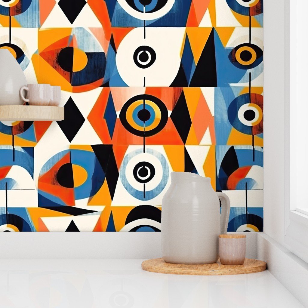 Evil Eye in Geometric Pattern of Bright Colors Wallpaper evil eye wallpaper
