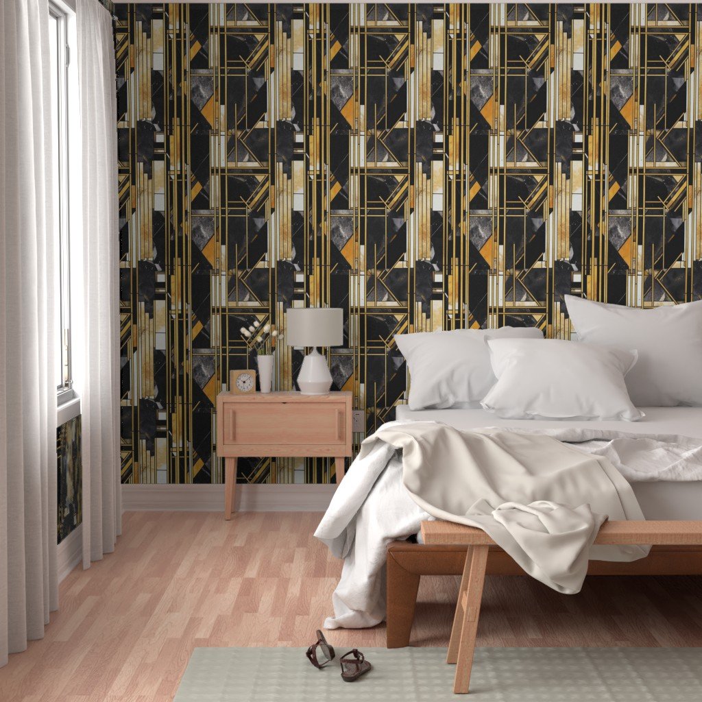 De Stijl black and gold artdeco watercolor Wallpaper black and gold wallpaper