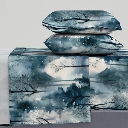 Endless Winter Dreamscape Trees in Misty Forest Decor Collection Design Collection misty forest sheet set design