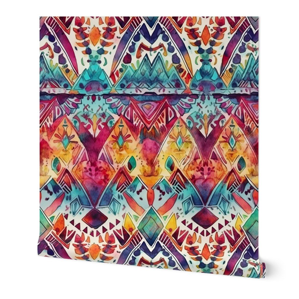 Bright Watercolor Aztec Geometric Pattern Wallpaper aztec repeat wallpaper