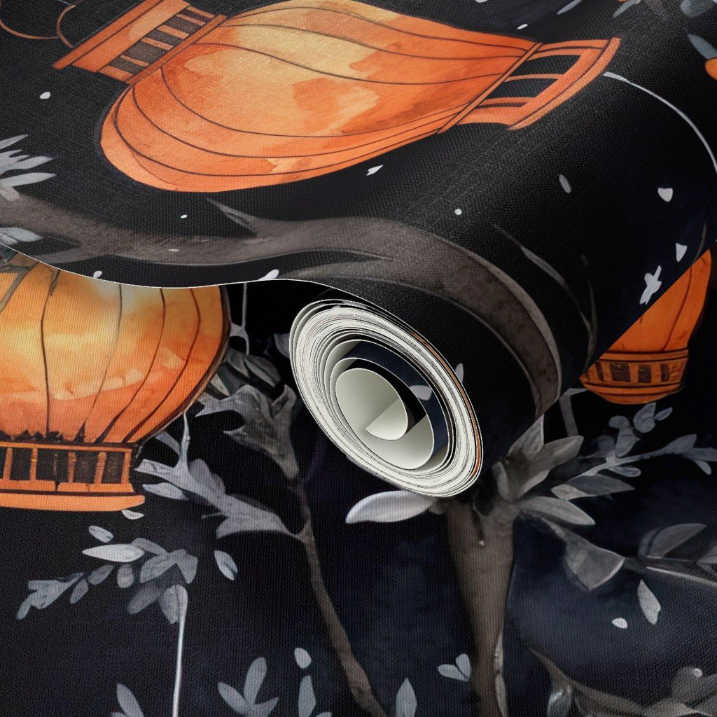 Orange Glowing Chinese Paper Lanterns Watercolor Wallpaper floating lanterns wallpaper