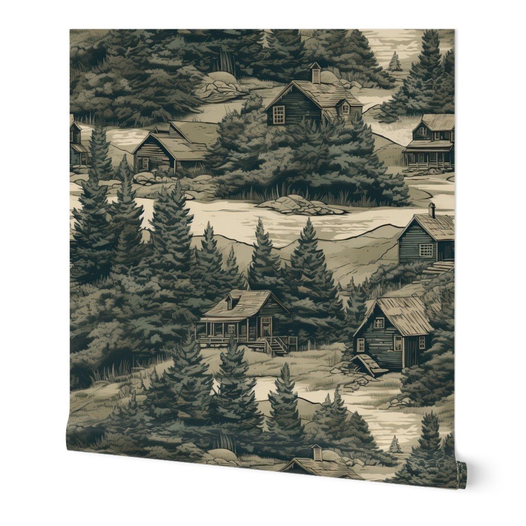 Montana Treescape Evergreens with Cabins Wallpaper montana trees wallpaper