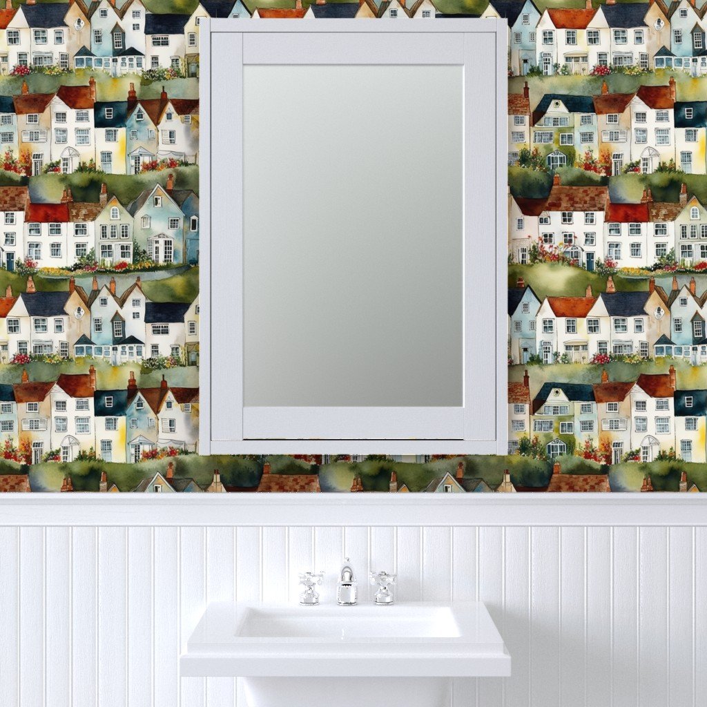 English Village Houses in Watercolor Wallpaper british wallpaper