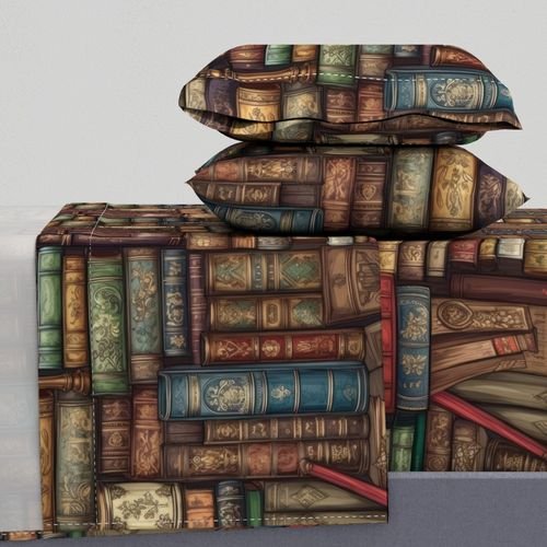 Stacked Bound Vintage Books on Library Book Shelf Decor Collection Home Decor Collection vintage books sheet set design
