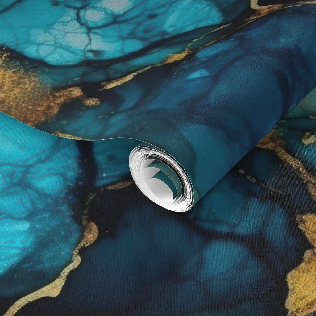 Blue Topaz with Gold Alcohol Ink Wallpaper blue topaz wallpaper