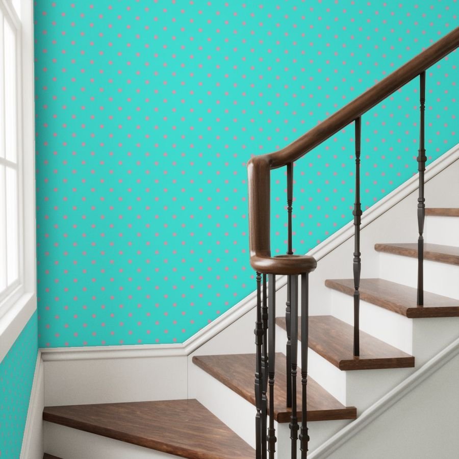 Large Polka Dots in Palm Beach Pink and on South Beach Aqua Blue Wallpaper blue and pink wallpaper