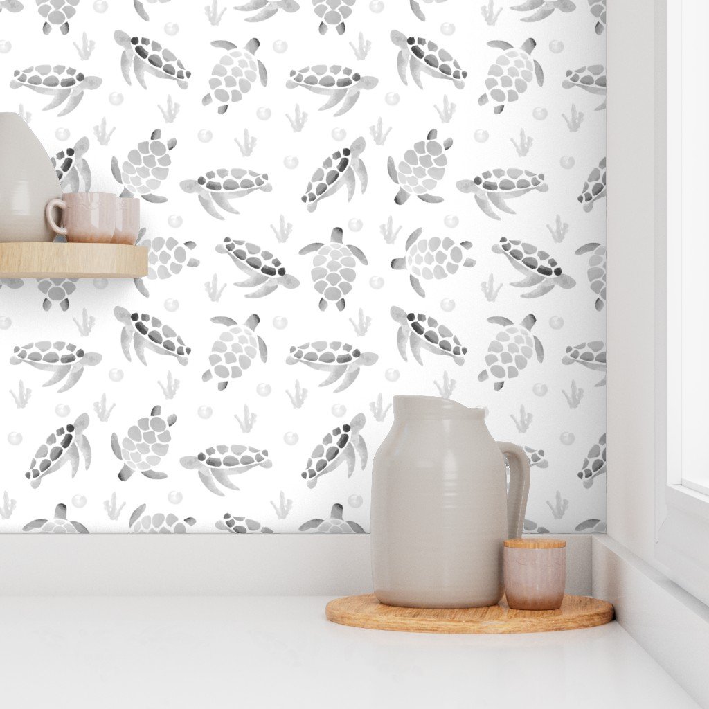 Grey Ombre Watercolor Sea Turtle Print Interior Collection Home Decor Collection aquatic life wallpaper