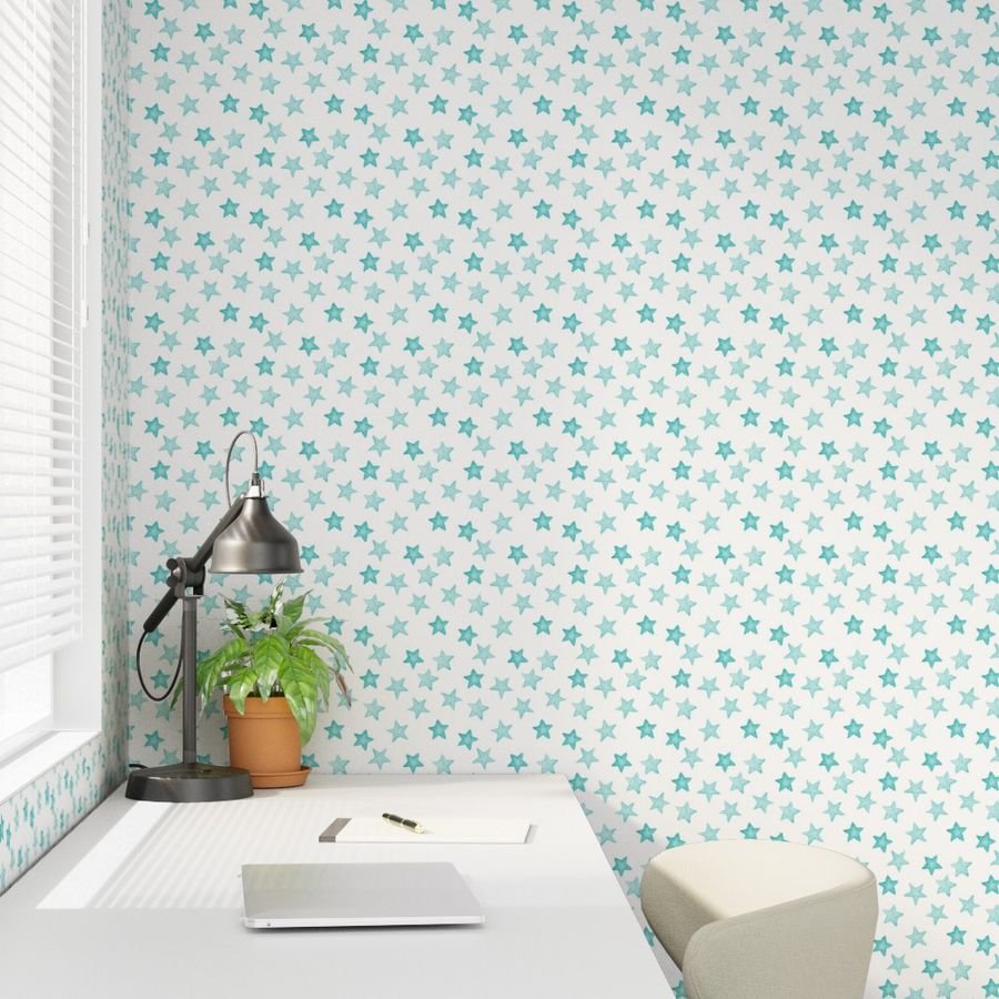 Faded Aqua Christmas Stars on White Wallpaper aqua star wallpaper