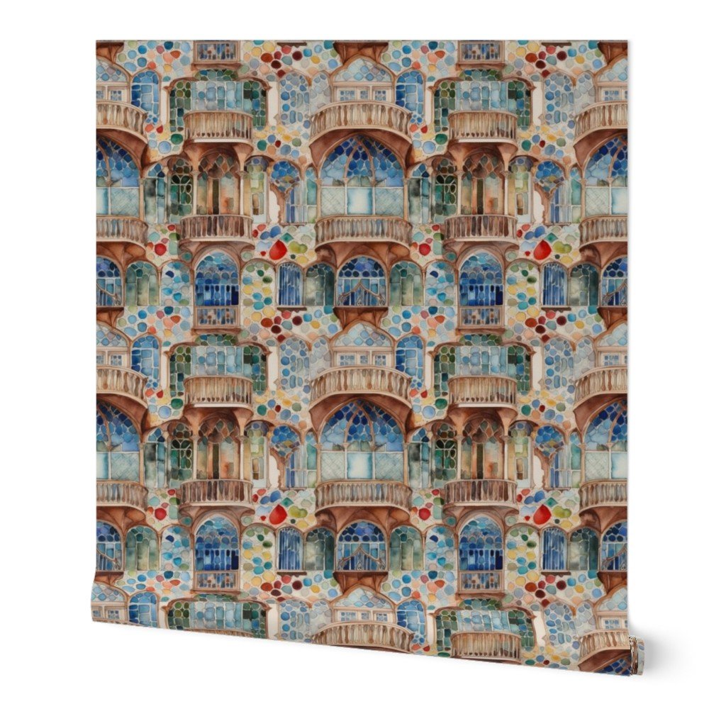 Barcelona House Architectural Detail in Windows Columns Arches Wallpaper barcelona house wallpaper